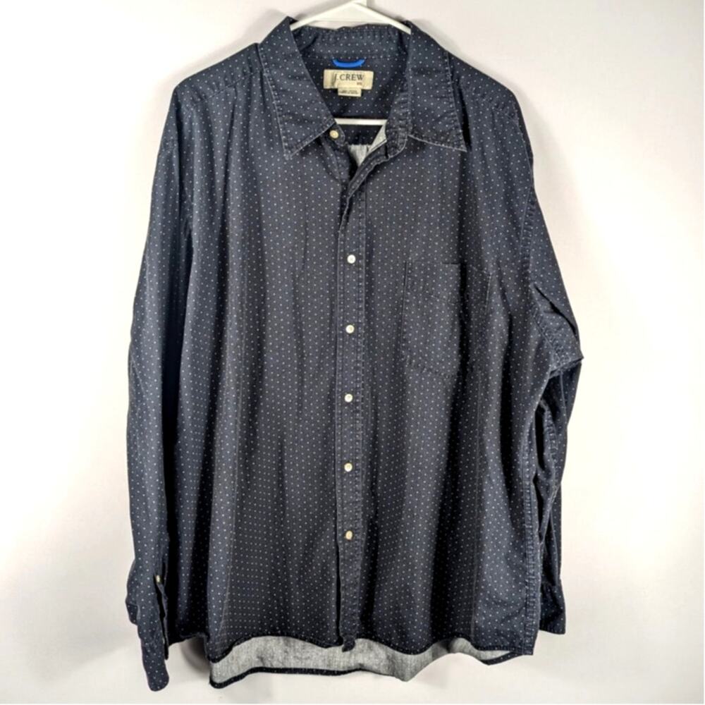 J.Crew Polka Dot Button Down Shirt XXL Blue White Long Sleeve Cotton Patterned